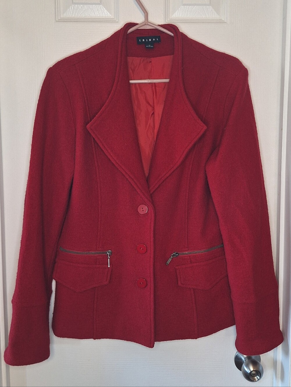 Tribal Women's Red Tailored Wool Blazer Jacket